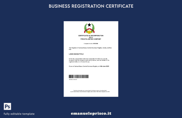 certificato di registrazione Guinea Bissau stile verificato Modello Word e PDF
